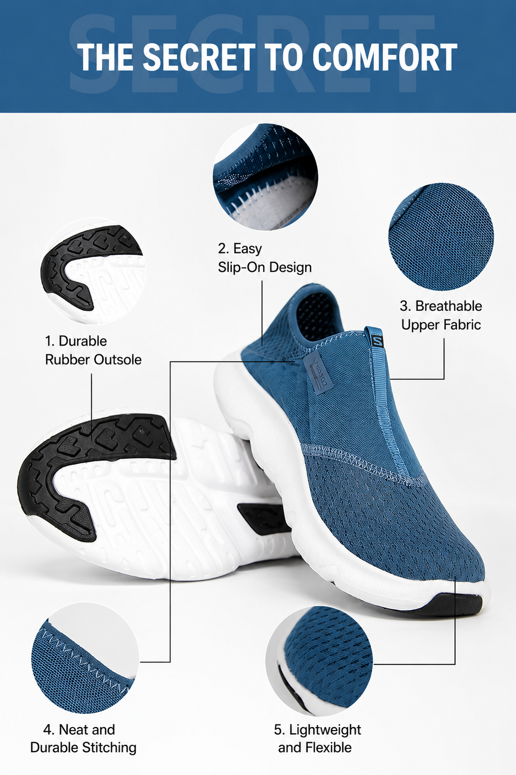 SUOYUE TheWind Gen 2 Road Mesh Running Shoes - Lightweight Casual Sports Shoes (Men/Women) 25501BLUE-37